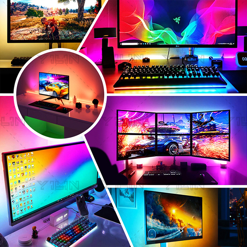 Immersive RGBIC LED Strips PC Background Computer Light Strip USB 5V Monitor Screen Color Sync Smart Control Ambient Decor Lamp. 