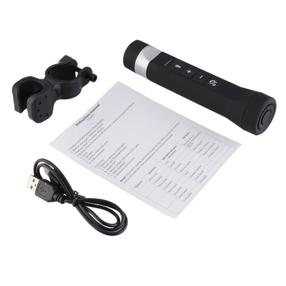 Portable Flashlight Speaker FM Radio Power Bank TF Card Play Bluetooth Music Player LED Torch With Holder 1200mAh Battery. 