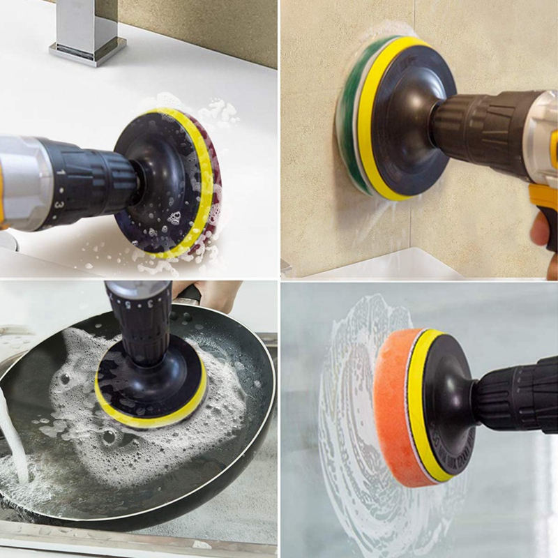 【Fashion】12 Piece Pads Power Scrubber Brush with Extended Long Attacht All rpose-Cleaner Scrubbing Drill for Cleaning l Tile. 