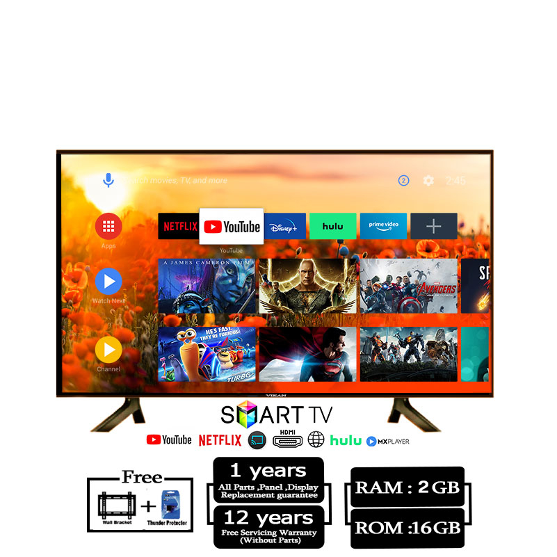 Vikan 55''4K QLED TV Android Smart Wi-Fi Voice Control 4k UHD Led Tv Ram 2 gb Rom 16 gb. 