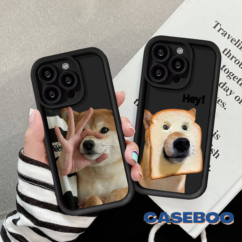 Trendy Fashion Whimsy Lovely Bread Dog Case for Oppo A78 A16 A77 A18 A7 A76 A15 A17 A58 A38 A12 A96 A74 A5s A98 A3s A9 A52 A77s A16s A55 A17k A31 A54s A53 Reno 8T 4 5F Angel Eyes Soft Couples Cover. 