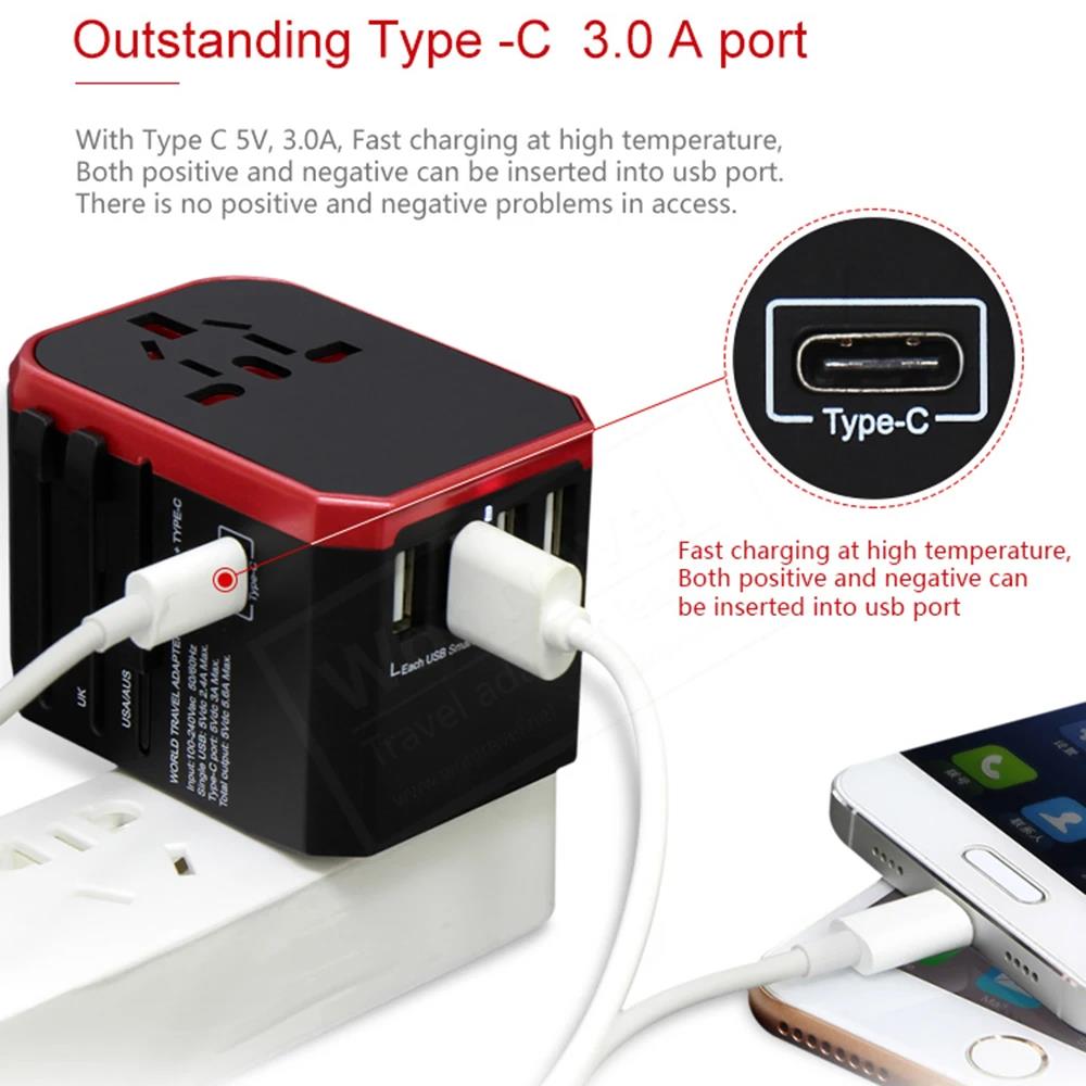 Melery Travel Smart Adapter International Plug Adaptor Wall USB Type C Charger AC Power US EU UK AU for iPhone iPad Android. 