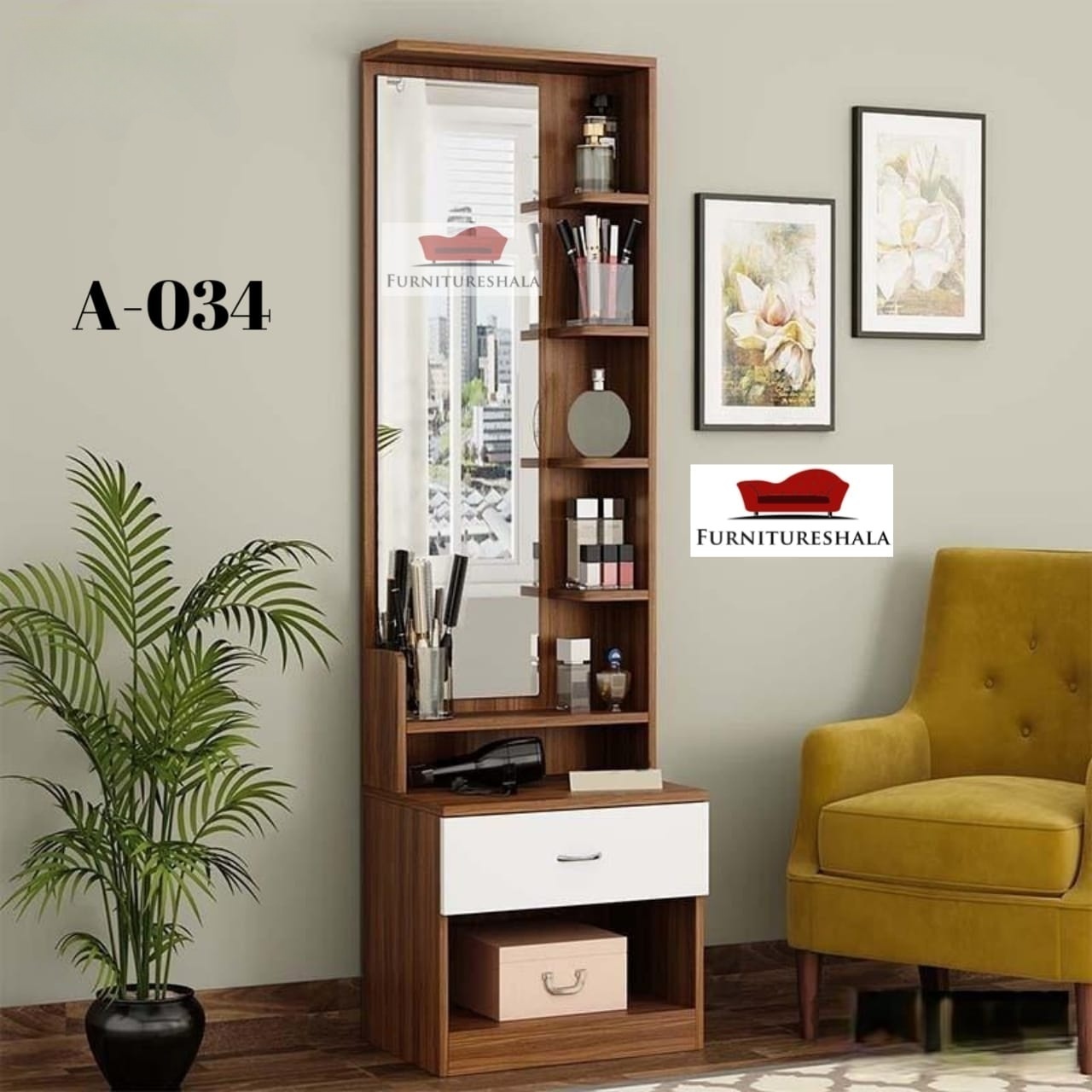 FurnitureSala Small Dressing Table with 1 Drawer & Storage (6ft/1.5ft/1ft)