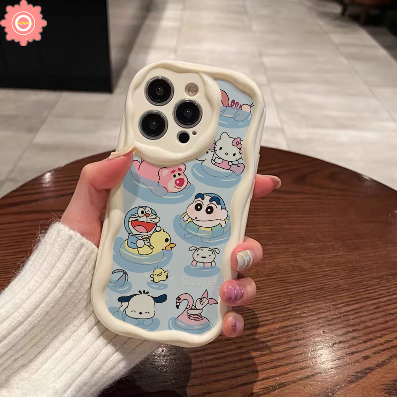 3D Wavy Curved Edge Case For Redmi 12C 9C 10 9T 12 10C A1 9 10A A2 9A Note 9 8 10 12 11 10s 11s Pro Max Poco X5 M3 Mi 11 12 Lite Kitty Cat Soft Disney Strawberry Bear Crayon Xiaoxin Phone Cover