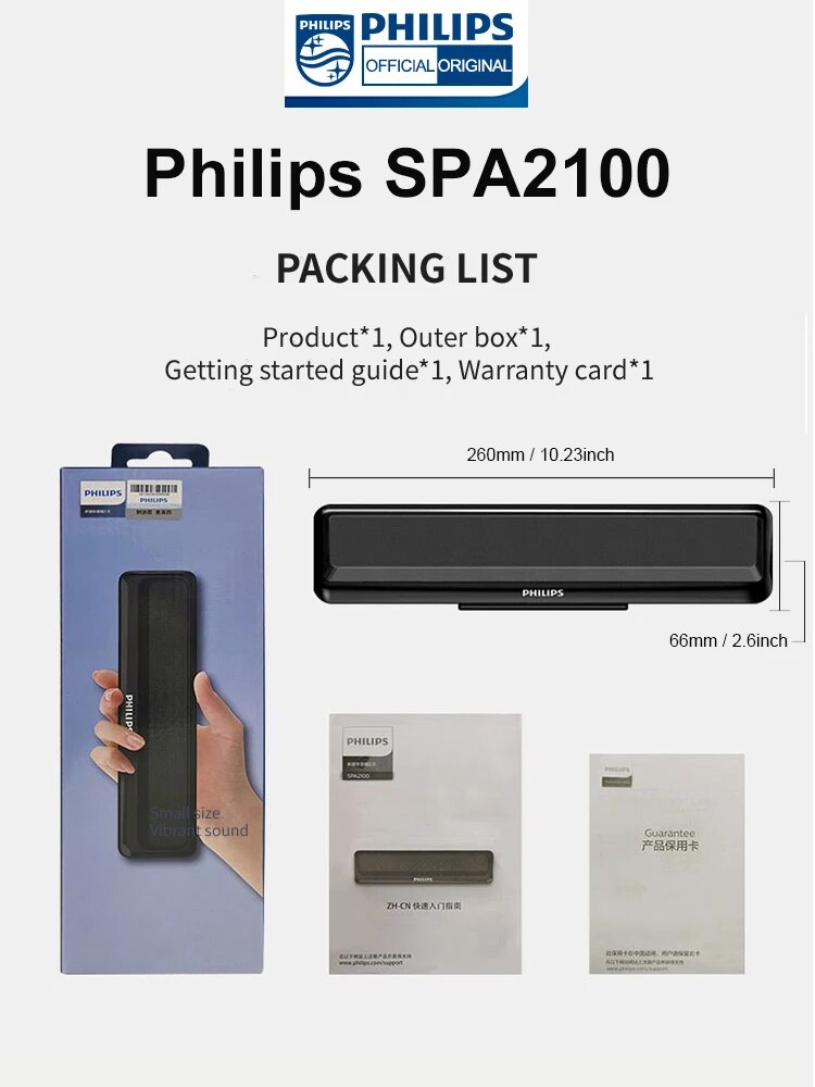 Official Original Philips SPA2100 Bluetooth/Wired Dual Mode Portable Music Player Office Computer Desktop Home Mini Speaker. 
