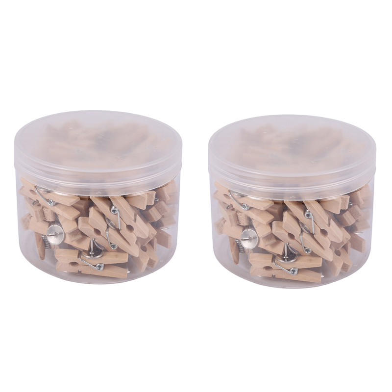 Push Pins with Wooden Clips 100Pcs Thumbtacks Pushpins Paper Clips Clothespins Natural Color for Cork Board