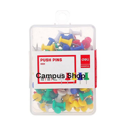 De li Push Pins 100 Pcs-1 Box - Multicolor (Notice Board Pin).