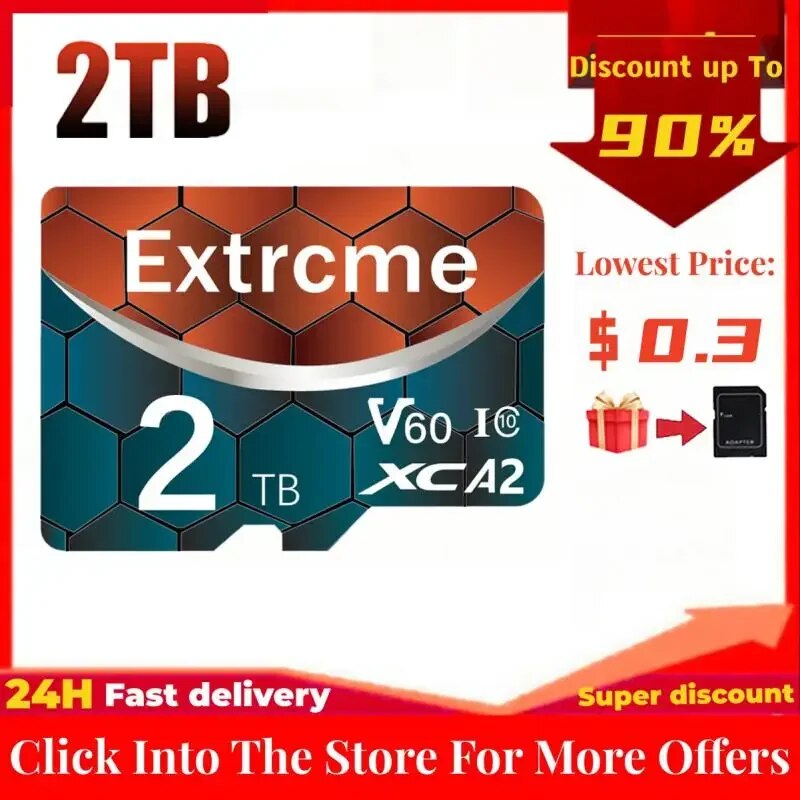 TF Card Memory Card 128GB High Speed With SD Adapter A2 U3 Class 10 V60 SD/TF Flash Card 512GB For Phone/Camera/Laptop