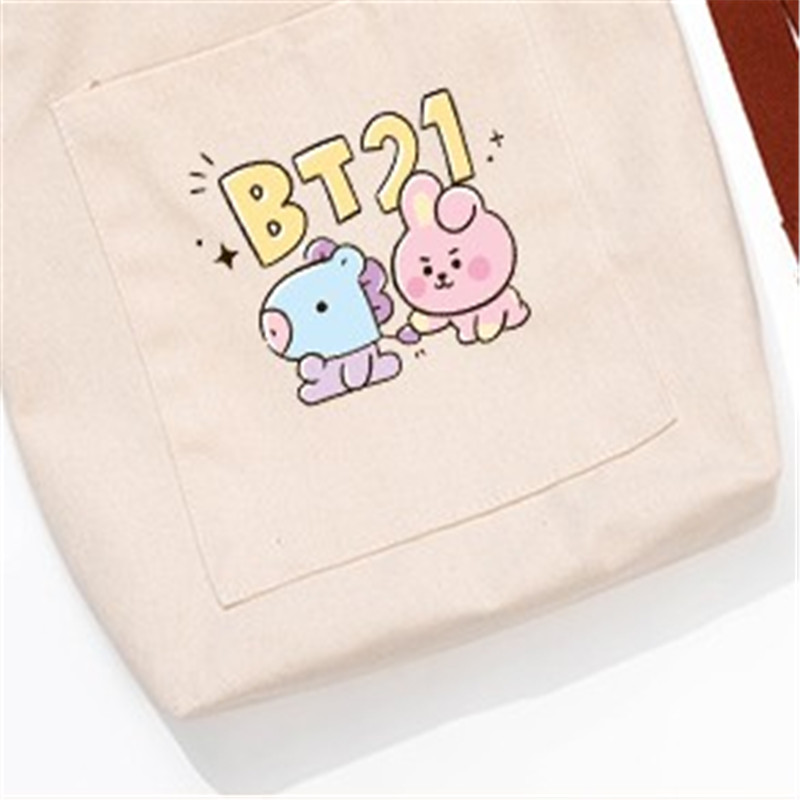 KPOP BT21 Cartoons Bag BTS Canvas Should Bag Detachable Shoulder Strap. 