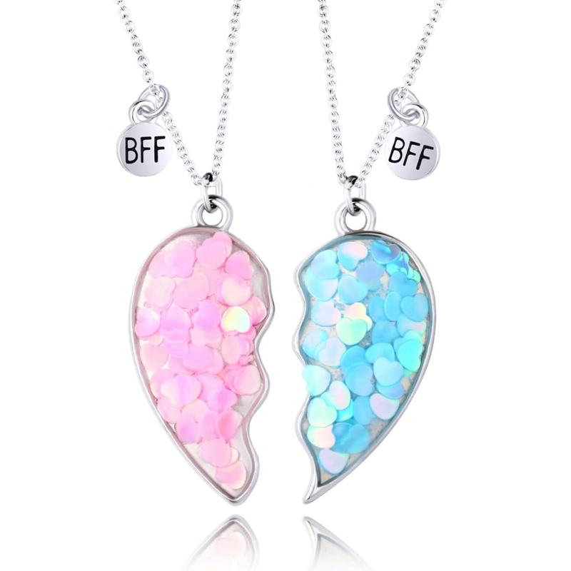 Best Friend Necklace for 2 Girls Magnetic Matching Friendship Necklace Half Heart Pendant BFF Necklaces for Sister