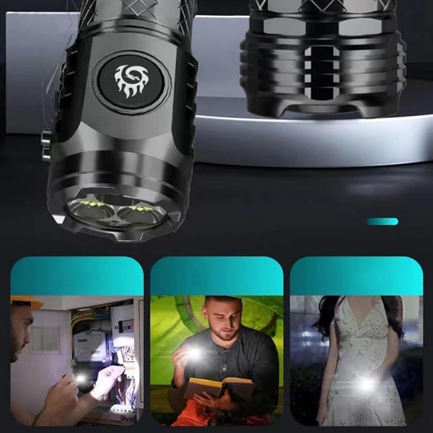 Three-Eyed Monster Mini Flashlight, Rechargeable Flashlights High Lumens Flash Light, 900 Lumens Super Bright LED Flashlight, 5 Modes, 10h Running Time for Outdoor, Waterproof. 
