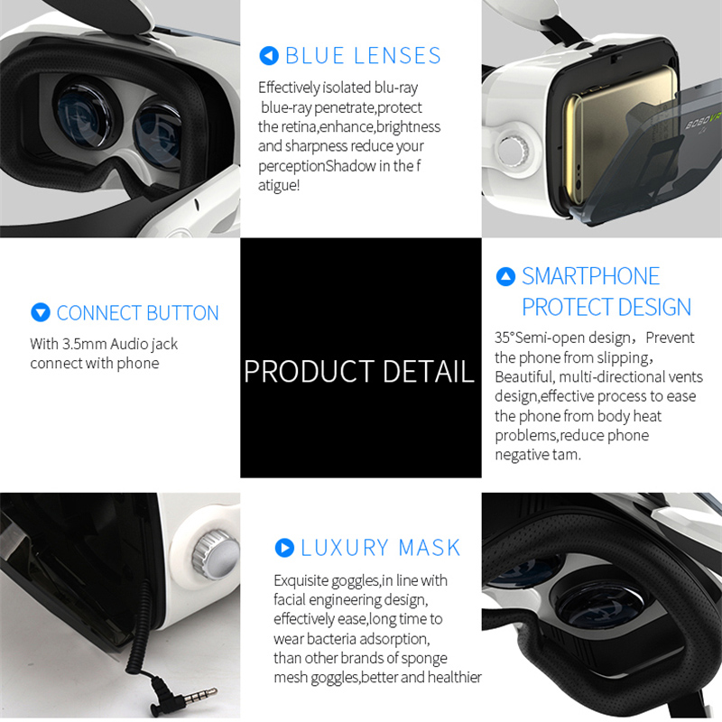 BOBOVR Z4 of Random Color! Leather 3D Cardboard Helmet Virtual Reality VR Glasses Headset Stereo BOBO VR for 4'-6' Mobile Phone. 