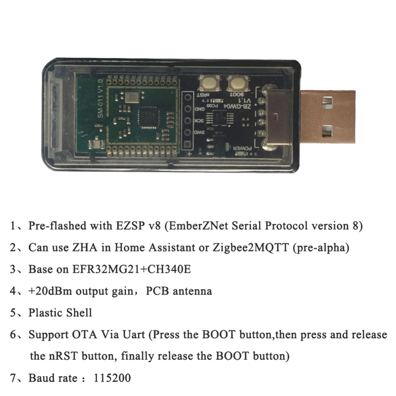 1 Piece ZigBee 3.0 Labs Mini EFR32MG21 Open Source Hub Gateway USB Dongle Chip Module Universal ZHA NCP Home Assistant. 