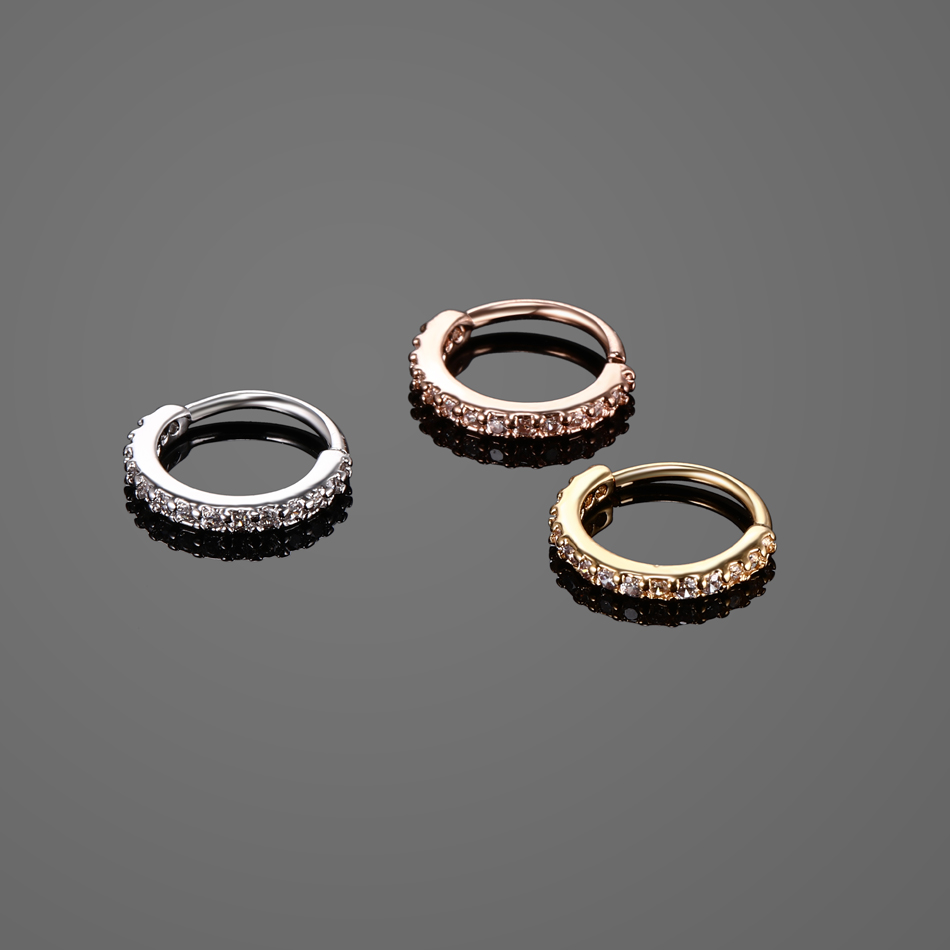 1PC Copper Hinged Segment Ring Hoop Septum Nose Rings for Women Round Shape Zirconia Cartilage Earring Piercing Body Jewelry. 