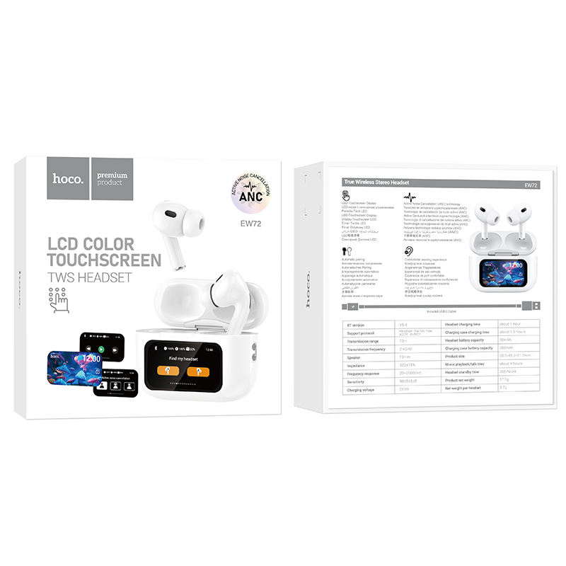 Hoco EW72 TWS Wireless Earbuds Display Touch Screen ANC True Bluetooth V5.4 Earphones Airpods Pro 2nd Generation Headphones. 