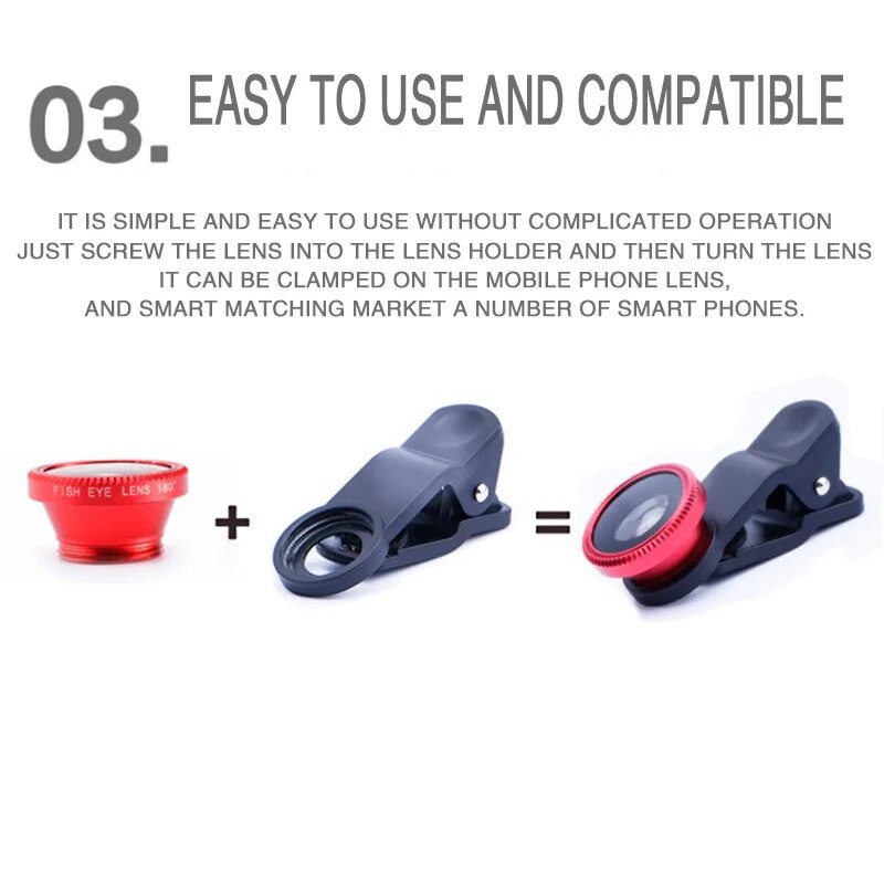 3 in 1 Fisheye Wide Angle Micro Camera Lens for iPhone 0.67X Wide Angle Zoom Fish Eye Len on Smartphone Lenses with Phone Clip. 