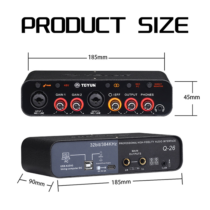 Q-26 USB Audio Interface Sound Card with Electric Guitar Live Recording USB External Sound Card for Studio Easy Install Easy to Use. 
