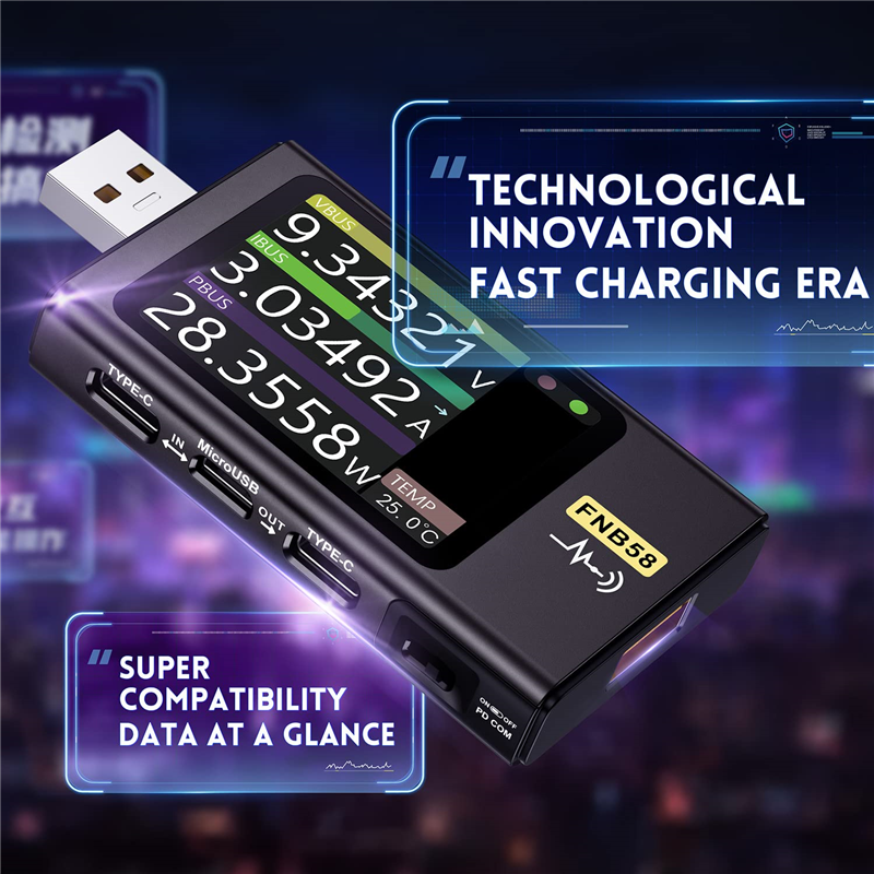 FNB58 USB Tester Fast Charge Detection Trigger Capacity Measurement Ripple. 