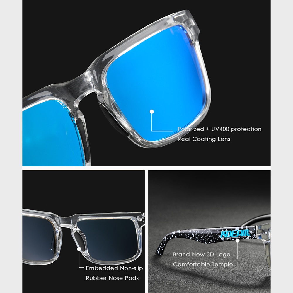 2022 New KDEAM Ken Block Polarized Sun Glasses Men Square Sunglasses Reflective Coating Mirrored Lens UV400 Brand With Case. 