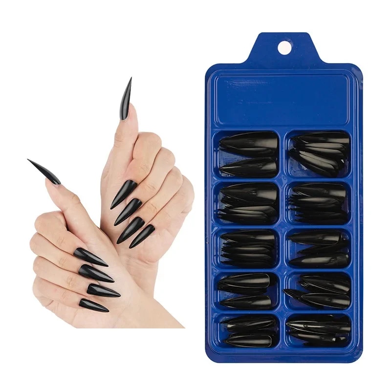 100PCS Sharp Pointed Nails Black Red White Gelnails Long Size Real Stiletto Point Acrylic Nail Tips. 