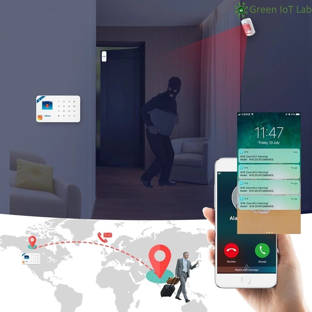KERUI W181 WIFI GSM Tuya Smart House Security Alarm System Burglar  Devices App Control Siren Wireless Compatible with wireless PIR sensor, door sensor, smoke detector, gas detector, panic button. 
