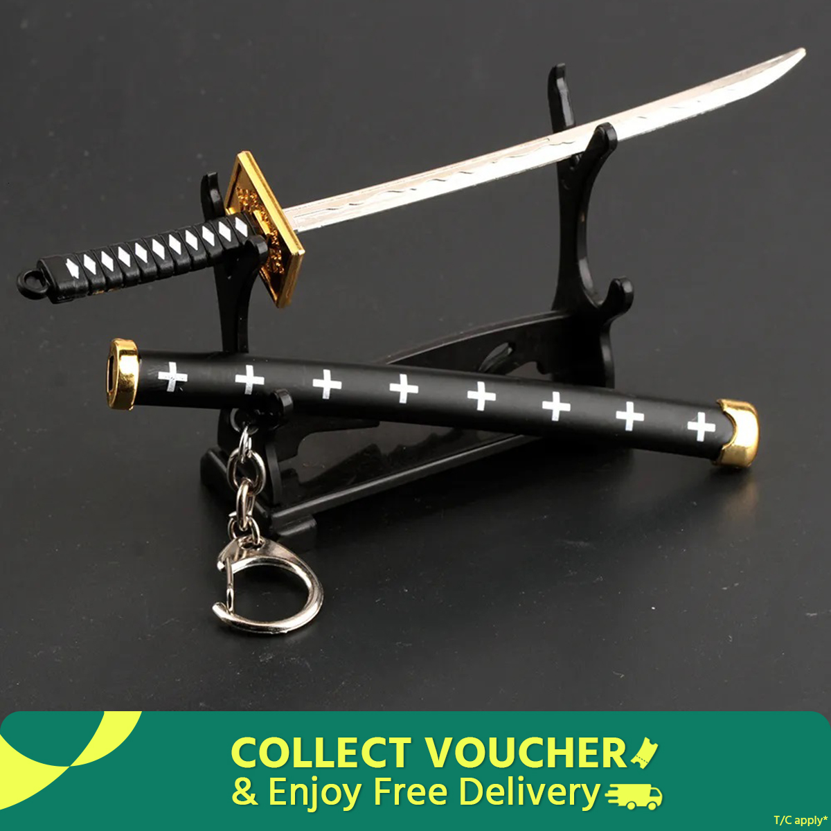 Japanese Katana Samurai Sword Keychain Showpiece Katana (Not Sharp) Showpiece Key chain Ring Plastic + Cover + Display Stand for Showpiece Gift Letter Opener