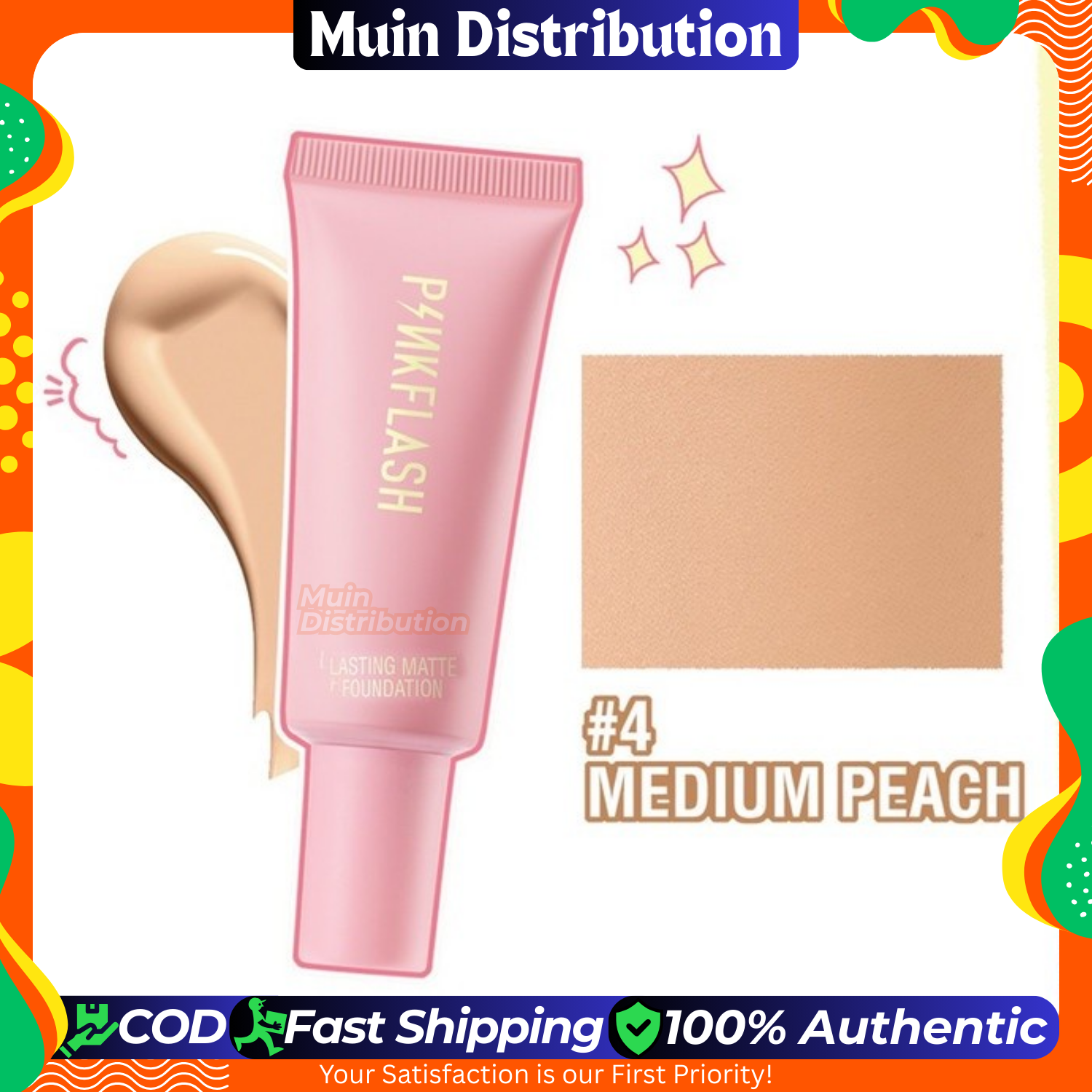 PinkFlash Foundation #4 Medium peach (Suitable for warm pink) OhMySelf Foundation Weightless Lasting All Day High Coverage Oil Control Matte - 25g