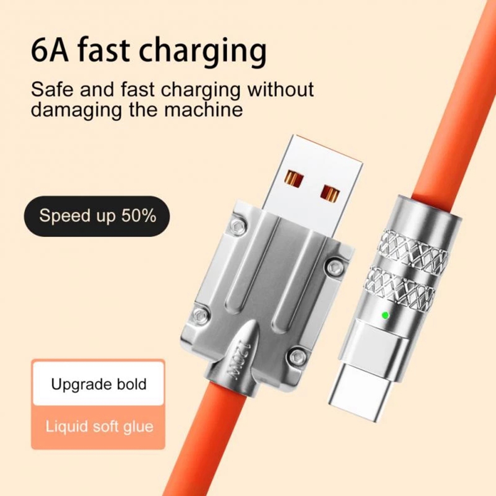 120W 6A Super Fast Charge USB C Charging Cable USB Type-C Charging+Data Transfer 2-In-1 Mobile Phone Cable Orange(1M). 