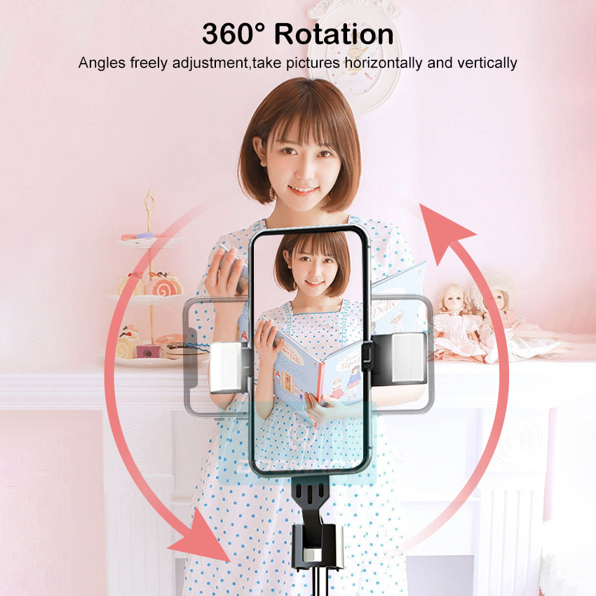 DoomHot P04 Bluetooth Selfie Stick Stretchable Holder Portable 3 Colors LED Fill Light Anti-Shake Stabilizer Adjust 360°Rotating Stand Holder Self-Timer Artifact Rod. 