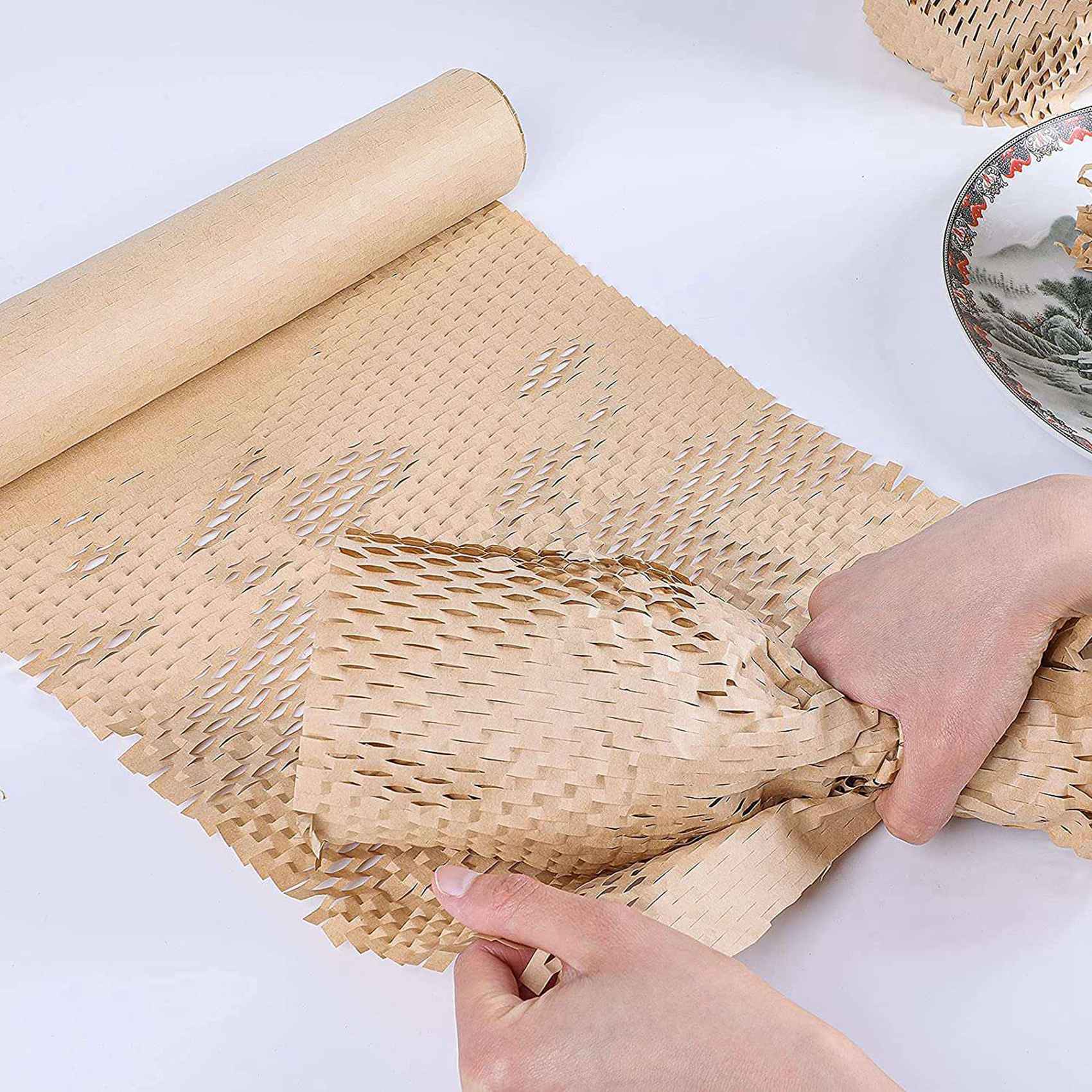 2X Honeycomb Packag Paper Cushioning Kraft Paper Wrap Roll 11.8 Inch x 65 Feet Eco-Friendly Honeycomb Protective Wrap. 