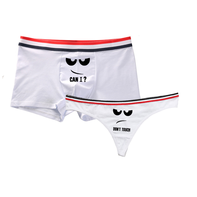Couple Lover Matching Letter Print Underwear Order Seperately for Women G string and Men Boxer Shorts Underpants. 