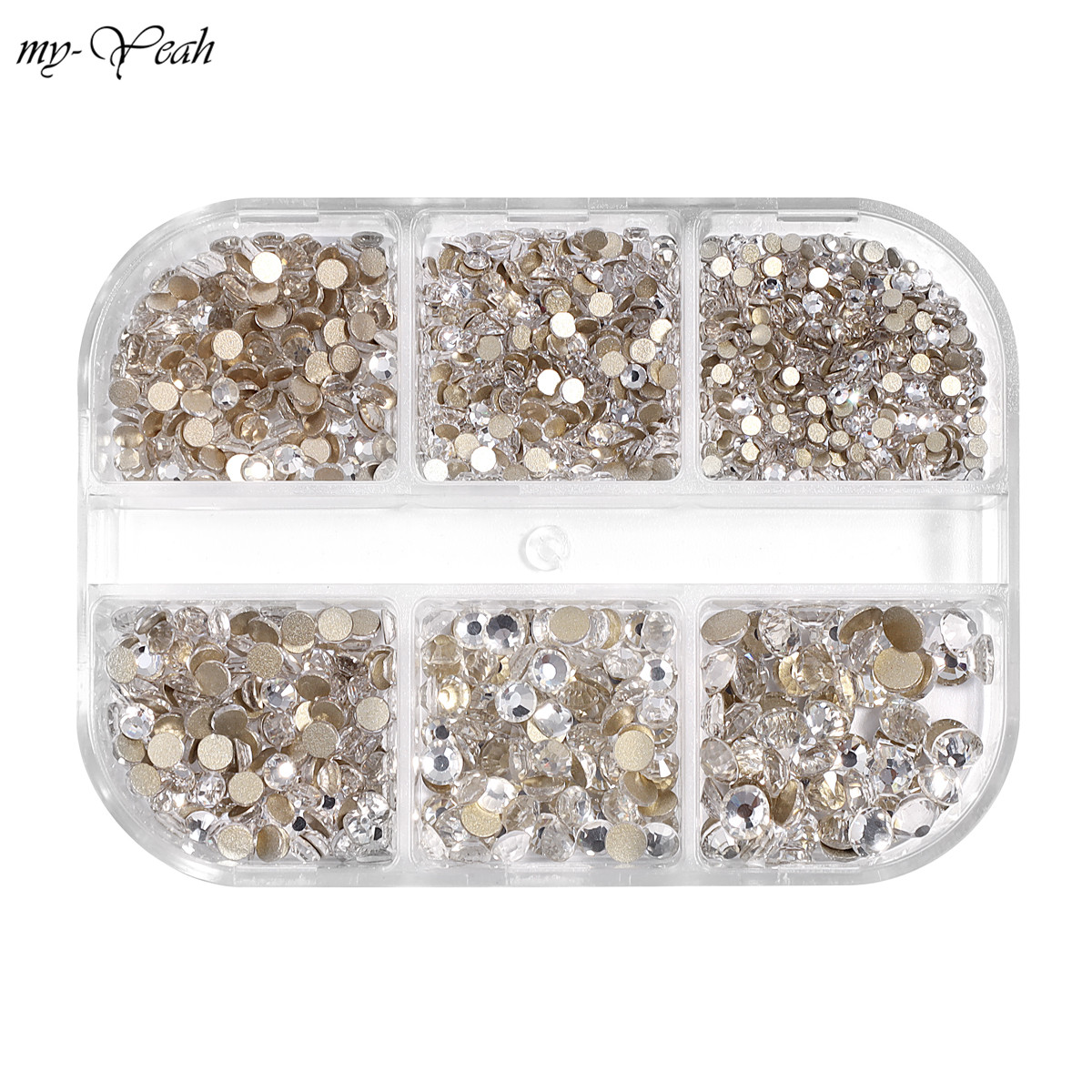 Myyeah 6 Grids Flat-bottom Nail Art Rhinestones Mix Opal AB Glass Colors Diamond 3D DIY Manicure Nail Decorations Accessories