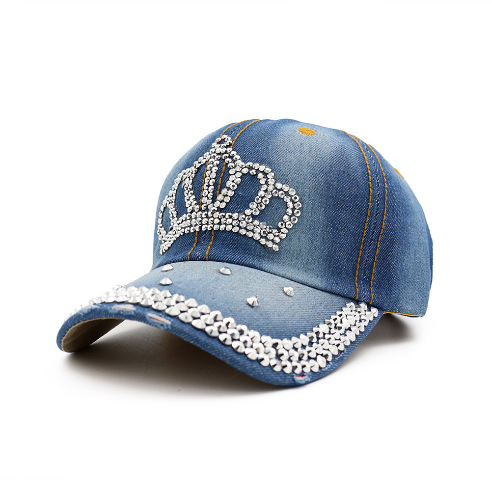 Korean version of women's denim baseball cap handmade perm drill student hat washed denim flat-brimmed hat sunscreen cap
