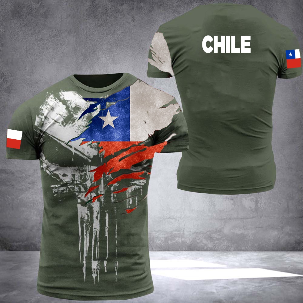 Chile Shirt Men's T-Shirt Tops 3D Printed Chilean Flag Tees Veteran Short Sleeve Male Summer O Neck Oversized Vintage Streetwear. 