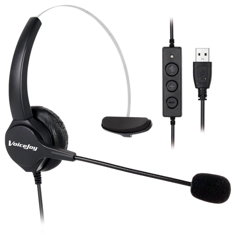 Call Center Noise Cancelling Corded Monaural Headset with Mic Microphone with USB Plug, Volume Control and Mute Switch. 