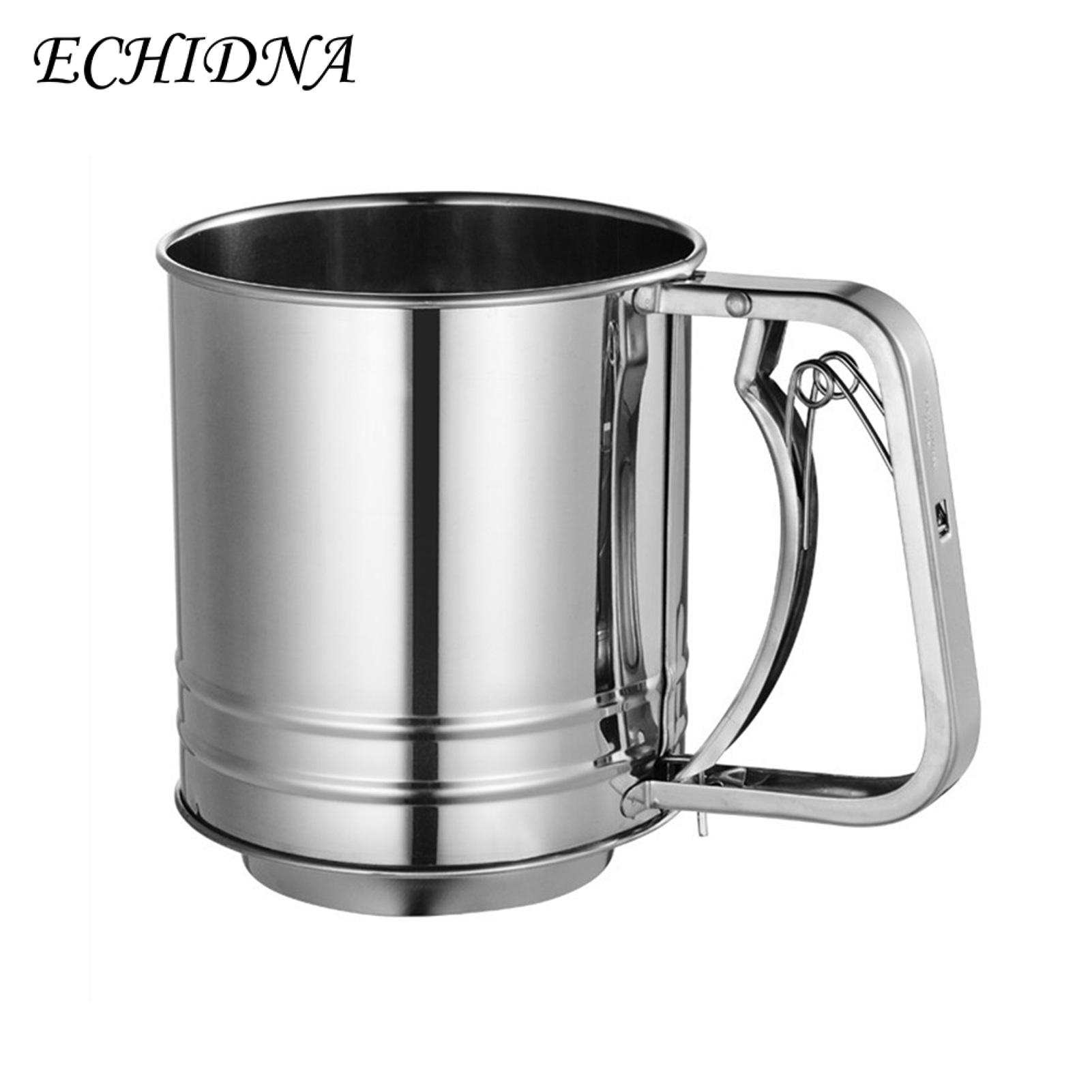 Non-gluten Flour Sieve 1pc Flour Sieve Stainless Steel Sifter Hand Cranking Double Layers Powder Sugar Shaker with Hand Press Design