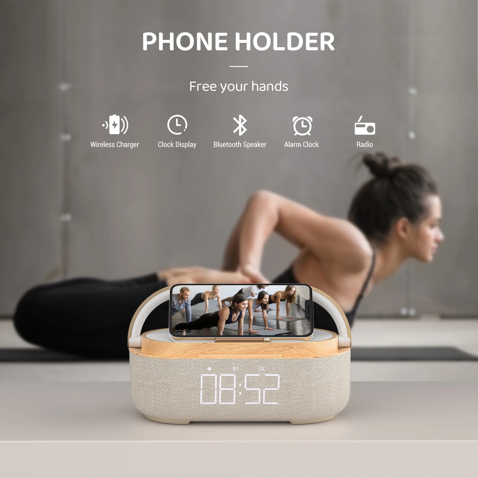 Digital Alarm Clock Radio Bluetooth Speaker Wireless Charger Snooze LED Display for Samsung Xiaomi Huawei 30W Fast Charge New. 