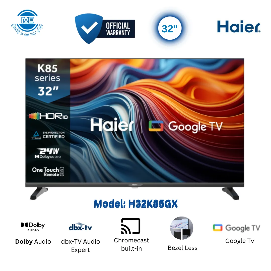 HAIER 32" Smart Immersive Bezel-Less Design with Google TV, Smart Voice Control, Free Delivery and Official Warranty | H32K85GX