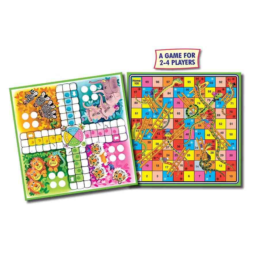 Imported Jungle Ludo, Snakes and Ladders 2-in-1 Game Play Set for 2-4 People. 