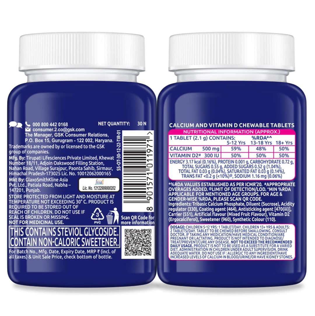 Centrum OstoCalcium Total Chewables (30s) | Vitamin D & Calcium (Veg) to support Strong Bones, Joints & Muscles. 