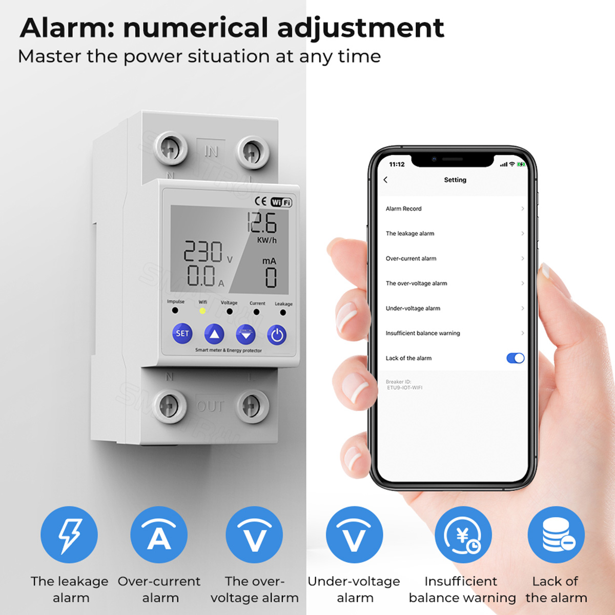 SMATRUL Tuya WIFI Smart Switch 40/63A Energy Meter Kwh Metering Circuit Breaker Timer with voltage current and leakage protection. 