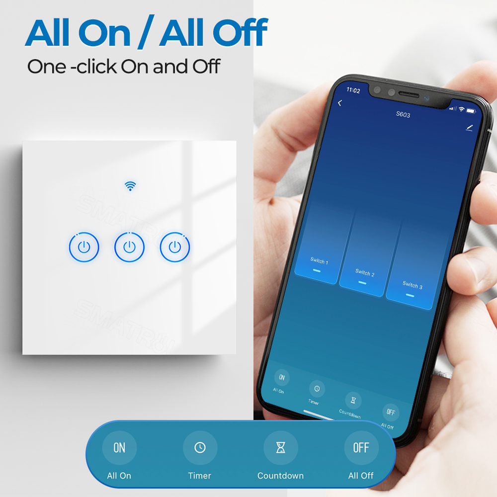 SMATRUL - Smart Wifi Switch - 1/2/3/4 Gang - Wifi Light Switch - RF 433 MHZ - 100V-240V - EU Standard - for Alexa and Google Home. 