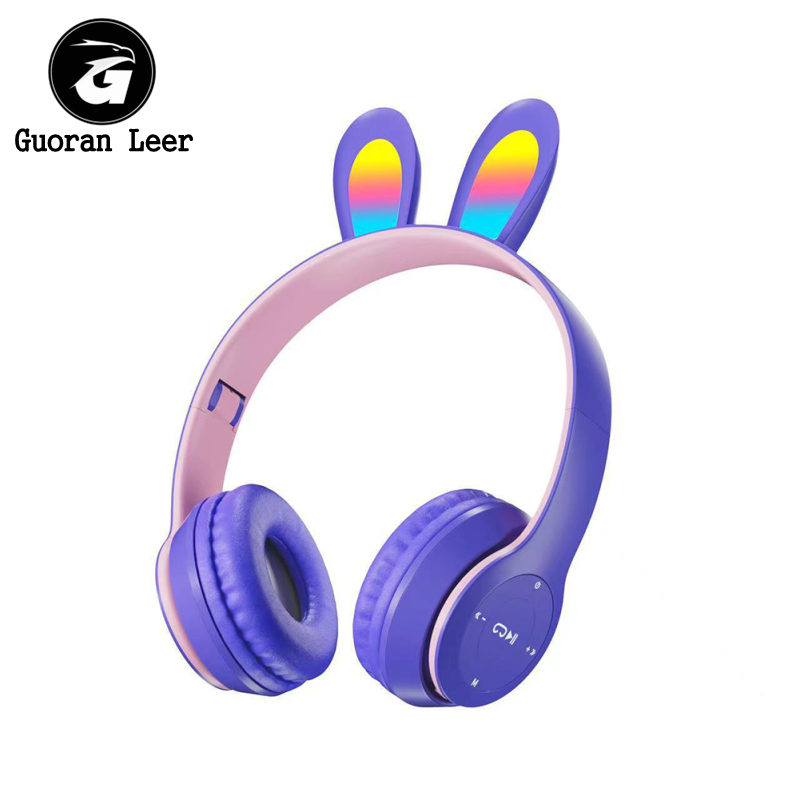 Wireless Headset Stereo Headphones RGB Lighting Rabbit Ears Noise Canceling Earphones For Game Office Zoom Meeting. 