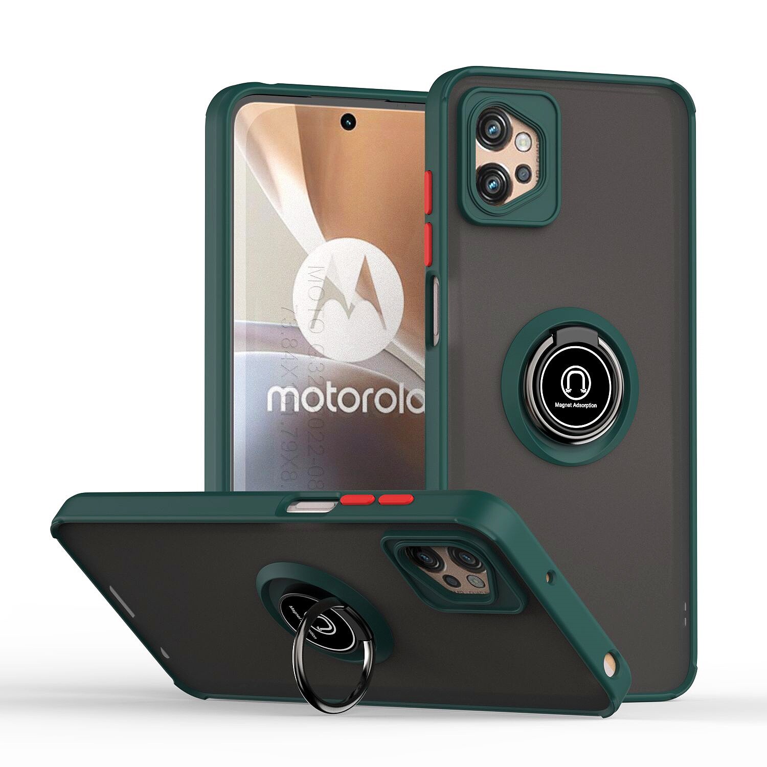 lthmy for Motorola Moto G32 Ring Holder Kickstand Matte Back Soft Bumper Hybrid Protective Cover case