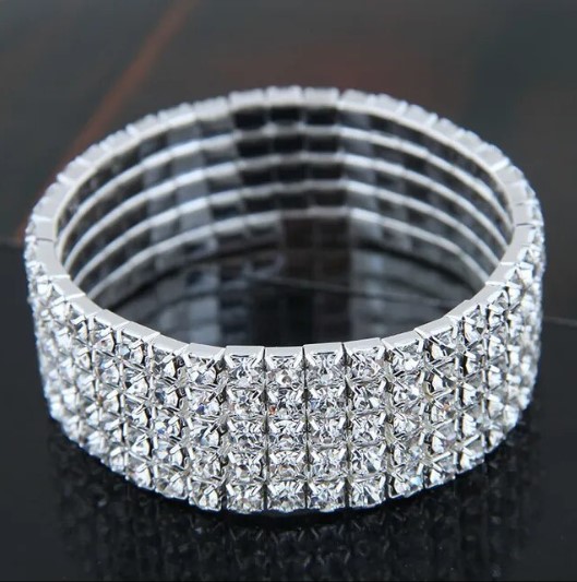 5 Rows Rhinestones Crystal Stretch Elastic Wristband Bracelet For Women