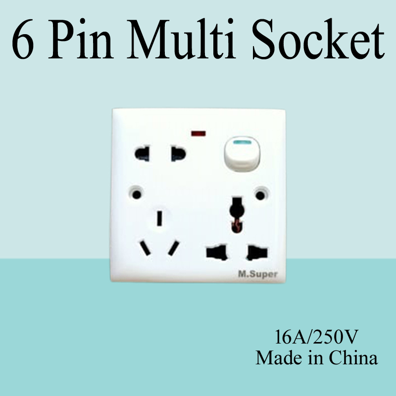 Electric Switch Board Combo 5 Gang Switch with 6 Pin Multi Socket, Fan Dimmer (Regulator), 3 Gang PVC Board Back Part/Tola Family Combo All in 1. 