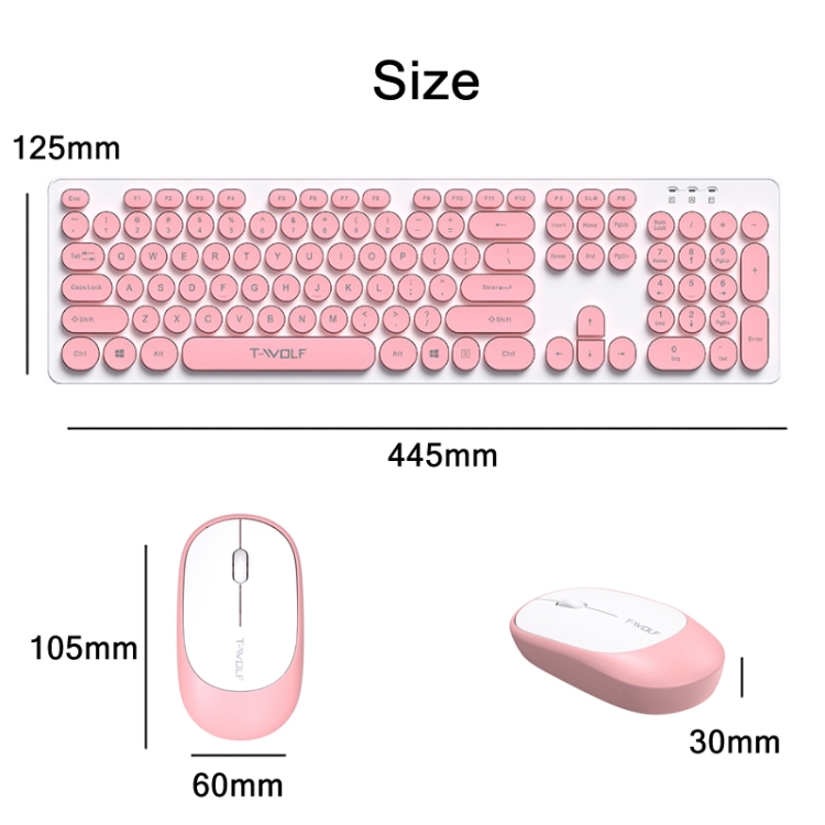 T-Wolf TF770 Wireless Keyboard Mouse Combo | Pink. 