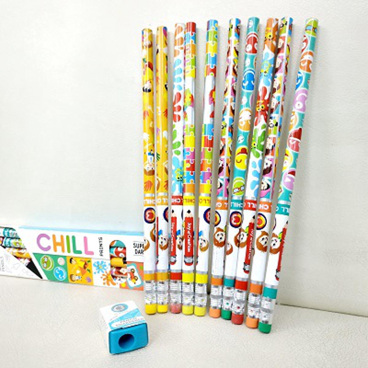 10pcs- Chill Super Dark 10HB Rubber Tipped Graphite Pencils- with Sharper. 