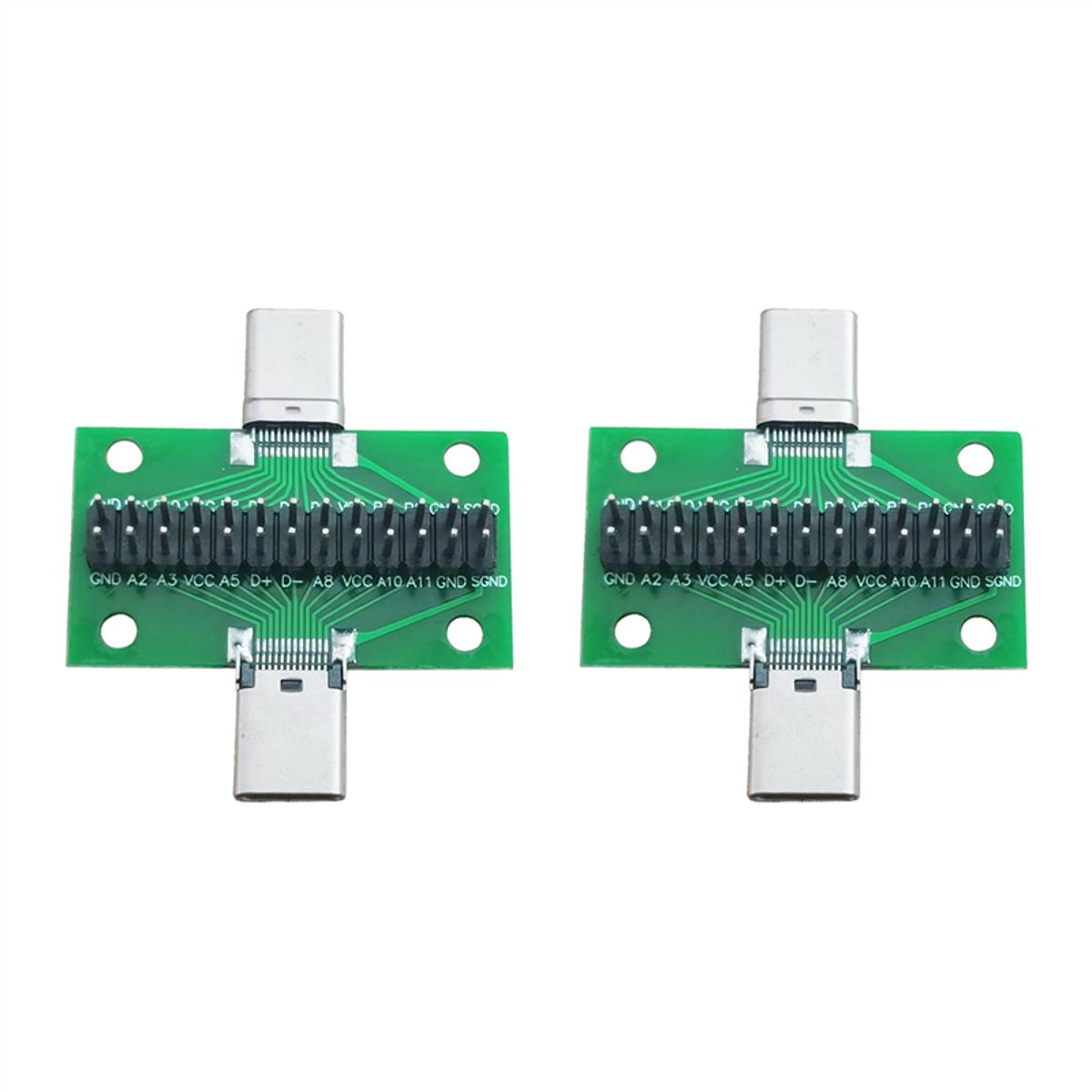 FORIDE 2X Male to Female Type C Test Board Universal Board with USB 3.1 Port 20.6X36.2MM Test Board with Pins