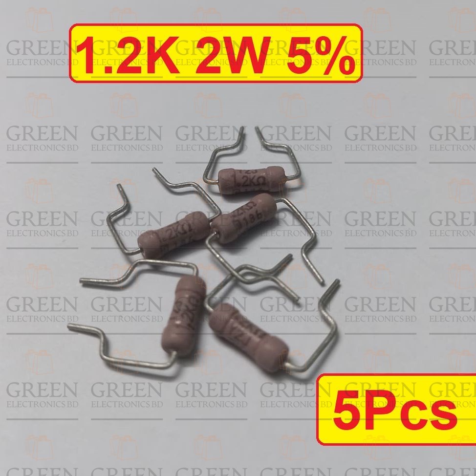 5Pcs 2W 1.2K Ohm Resistor Metal Oxide Film Resistors Flameproof Power 2 Watt 1.2K Ohm Metal Oxide Resistors 5% Tolerance Passive Components. 